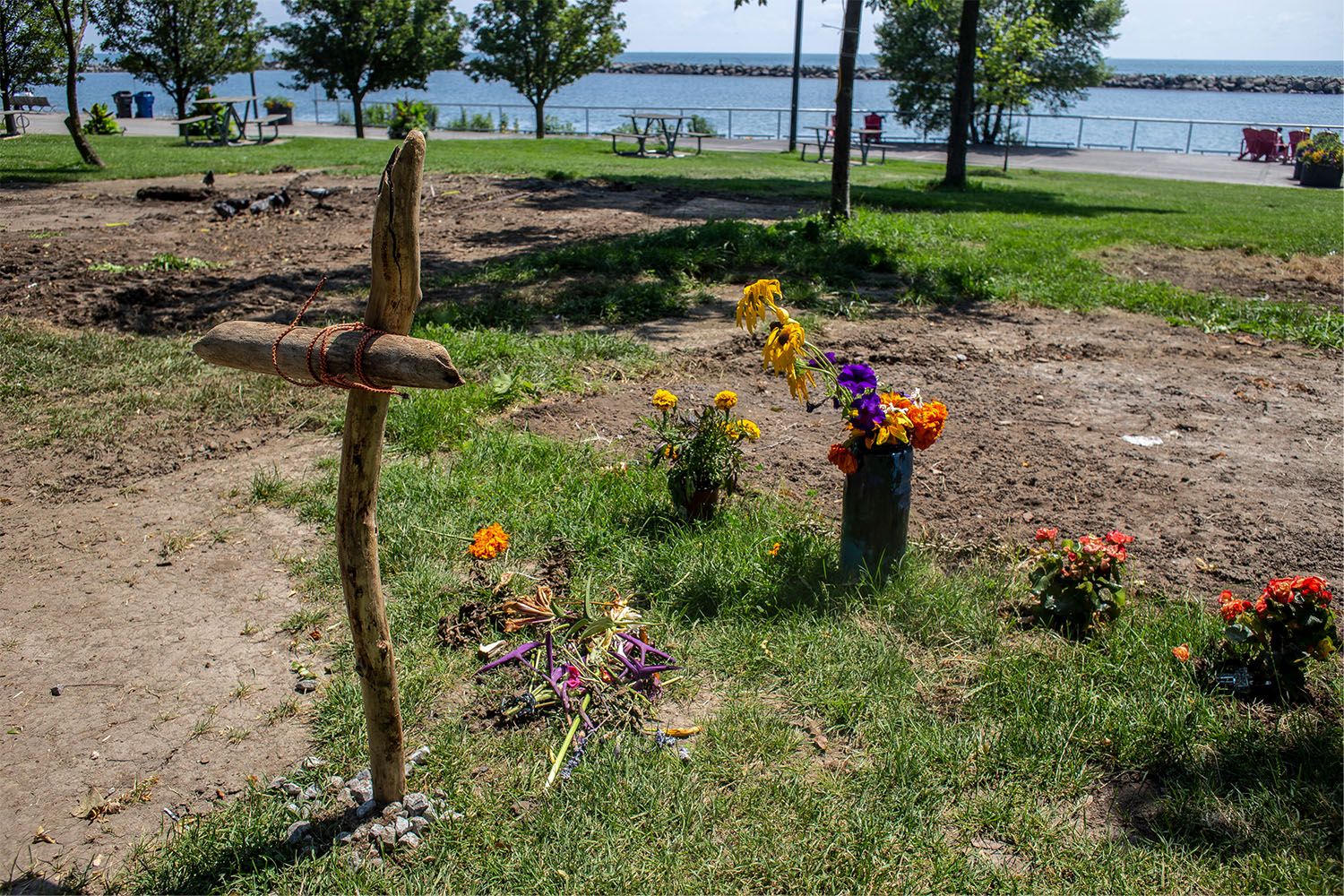 On July 30, this cross was all that was left of the shelter Kal and Terra once shared. 