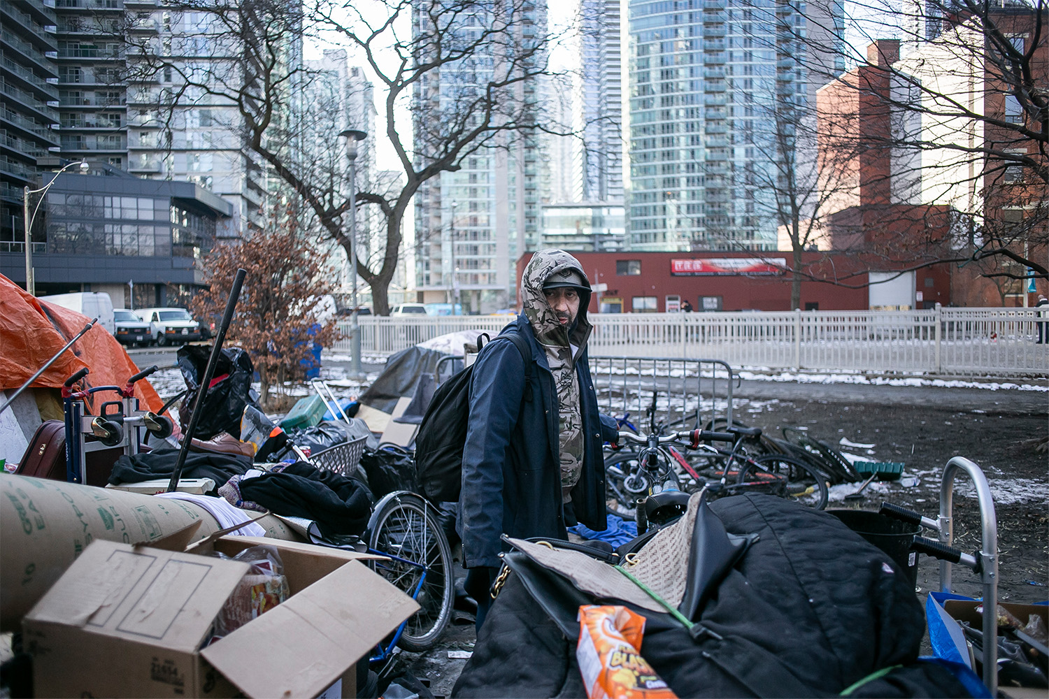 Photographer Nick Kozak has been documenting Sesisheili’s journey through the city’s parks for the last four years. The story of how Sesisheili got to Clarence Square is, in many ways, the story of this era of encampment policy in Toronto.