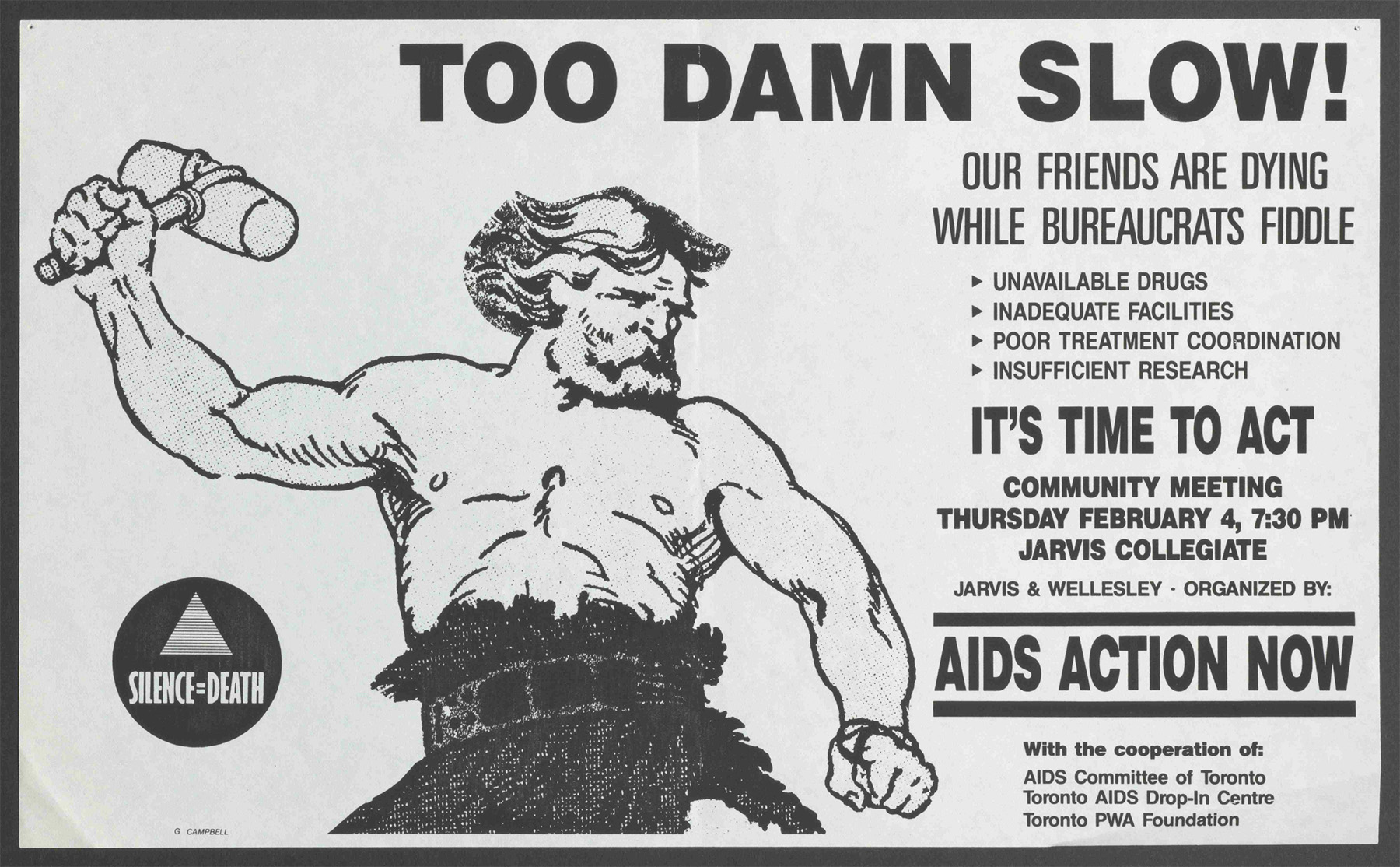 AIDS Committee of Toronto 1988 poster calling for AIDS treatment funding, courtesy of The ArQuives: Canada's LGBTQ2+ Archives.