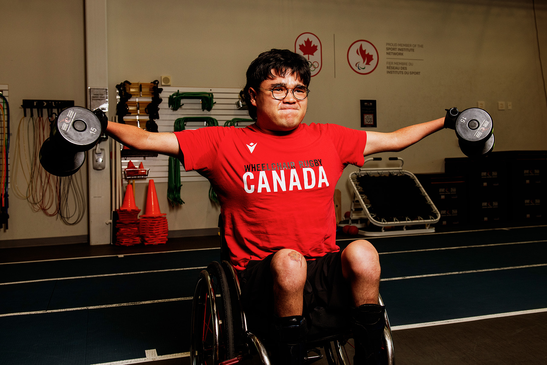 Rio Kanda Kovac lifts weights as part of a team practice in the Toronto Pan Am Centre CSIO Strength and Conditioning Gym.