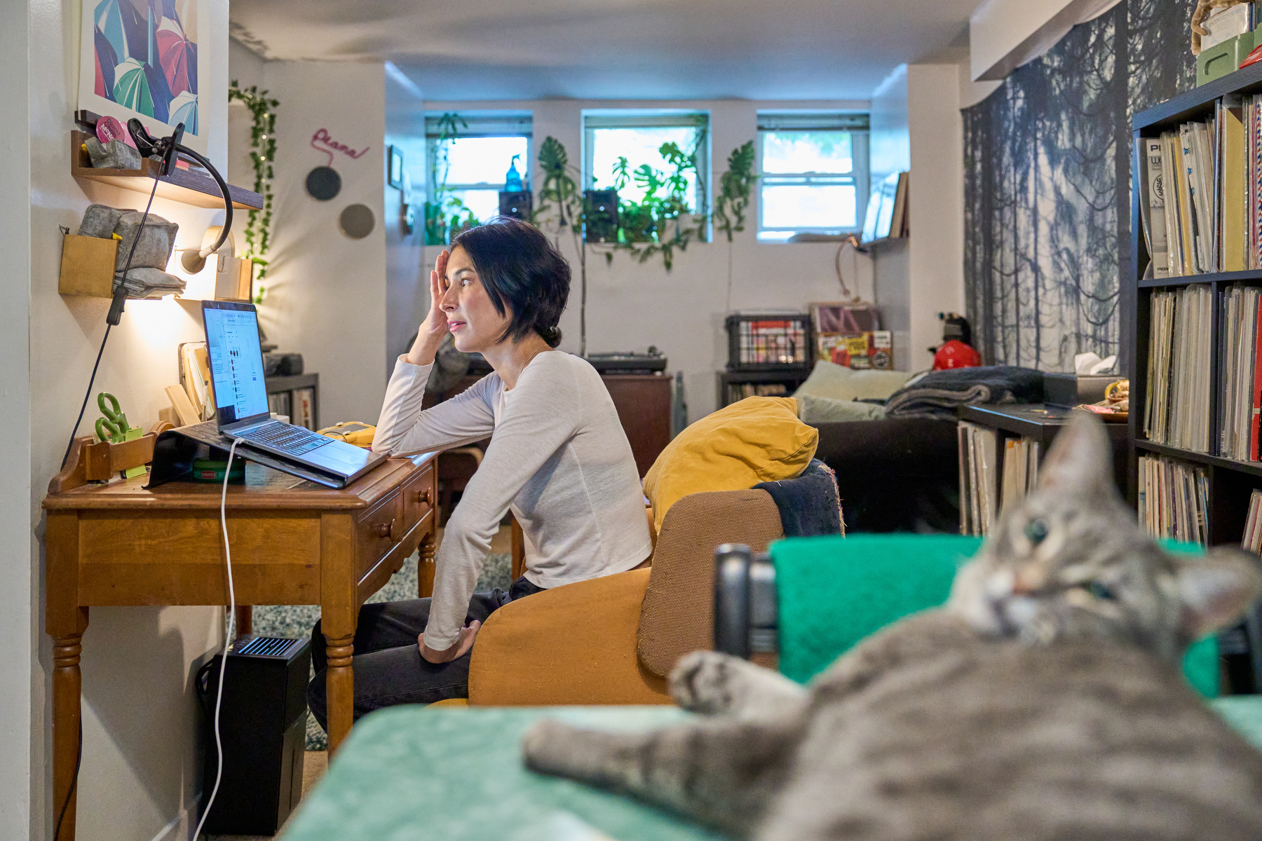 McNally works on her campaign from her basement apartment in Parkdale.