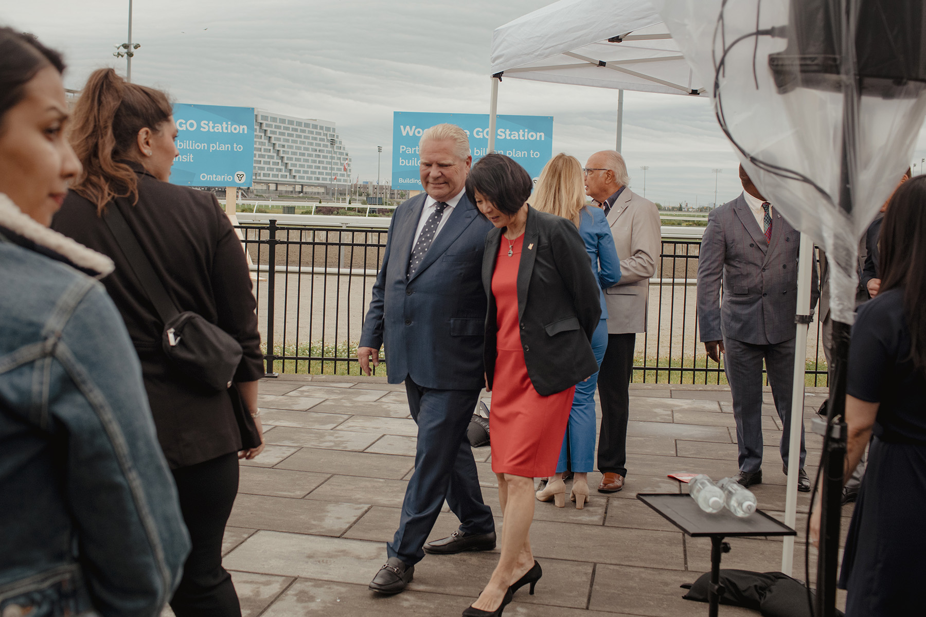 Chow and Premier Doug Ford at a Woodbine GO Station announcement at Woodbine Racetrack in 2025.