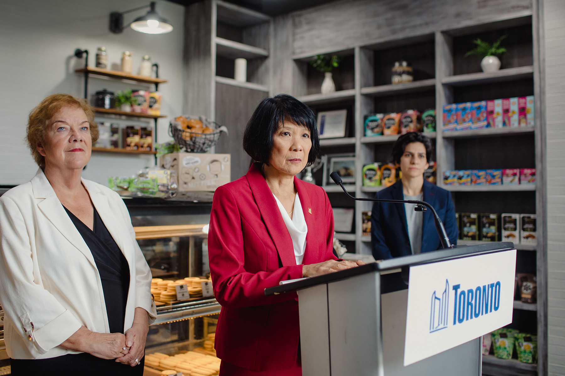 Chow responds to media after an announcement in North York in September.