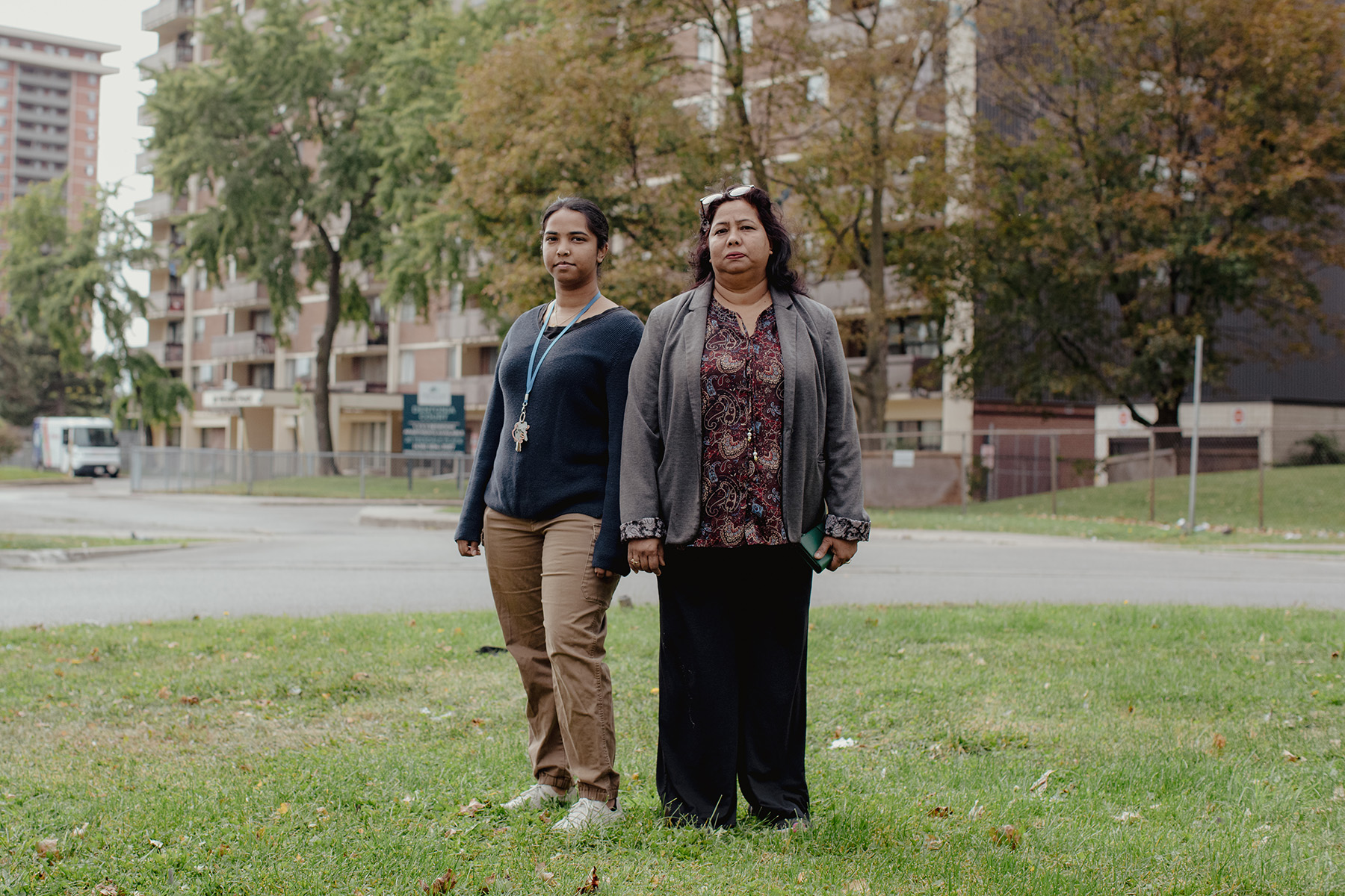 Alisha Alam, left, and Sultana Jahangir work at the South Asian Women’s and Immigrants’ Services in Oakridge, a neighbourhood classified by the City as a “Neighbourhood Improvement Area.”