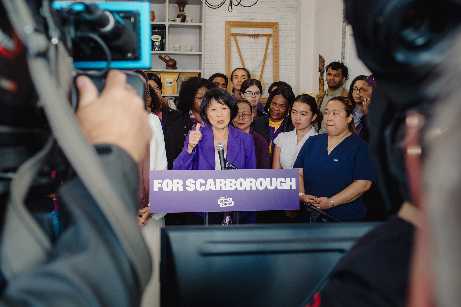 Chow at a transit announcement in Scarborough Southwest in October.